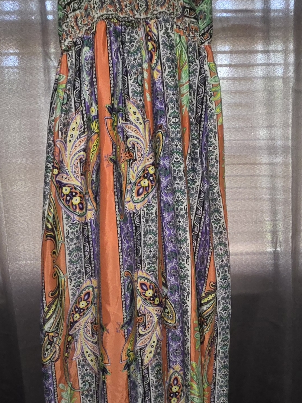 Peach Royal Size Small Paisley Print Chiffon Boho Maxi Dress